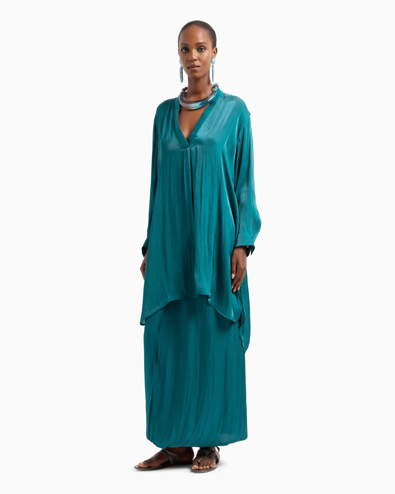 LONG SHIRT IN SHINY FABRIC - 4