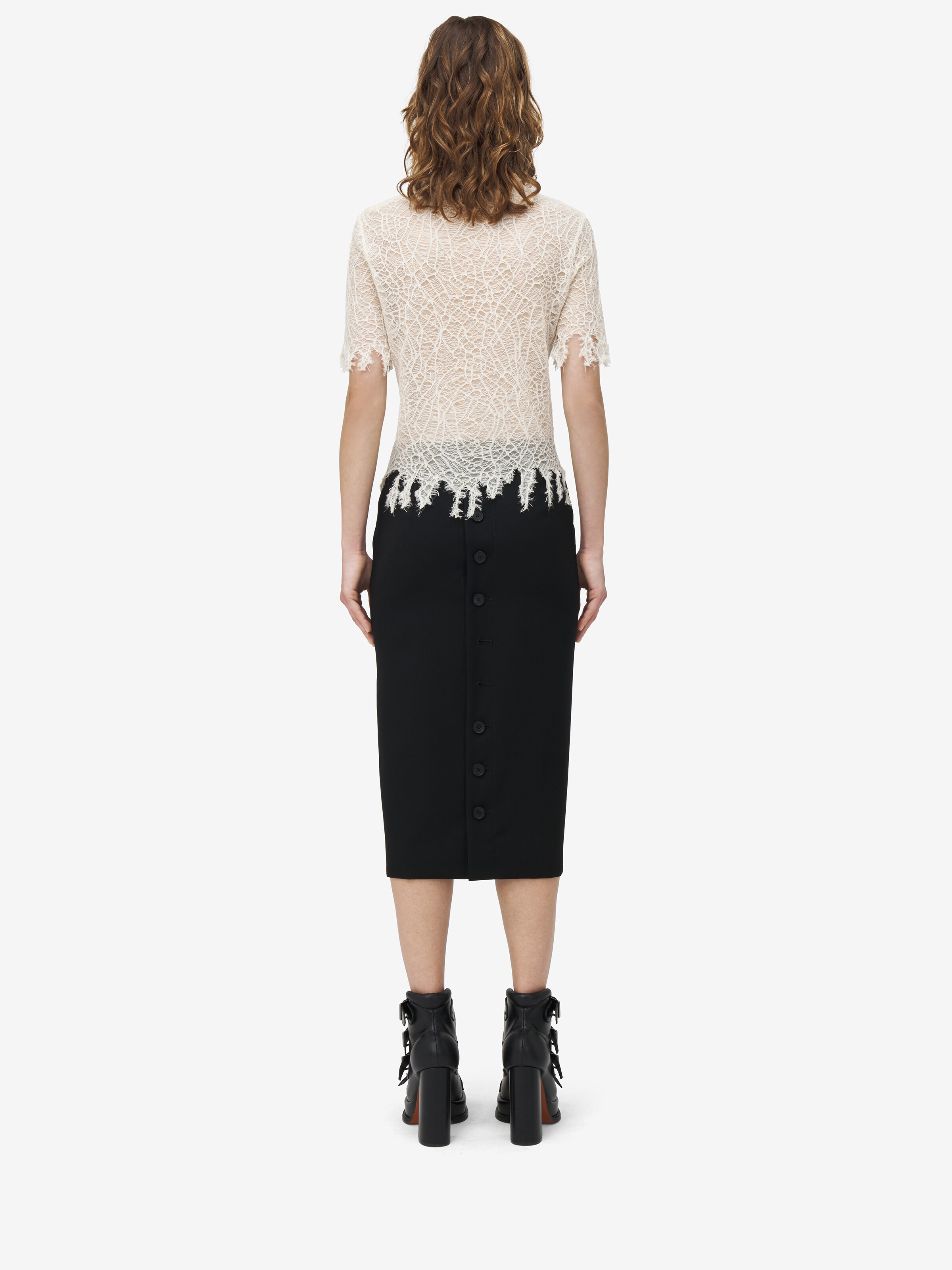 Buttoned Pencil Skirt - 4
