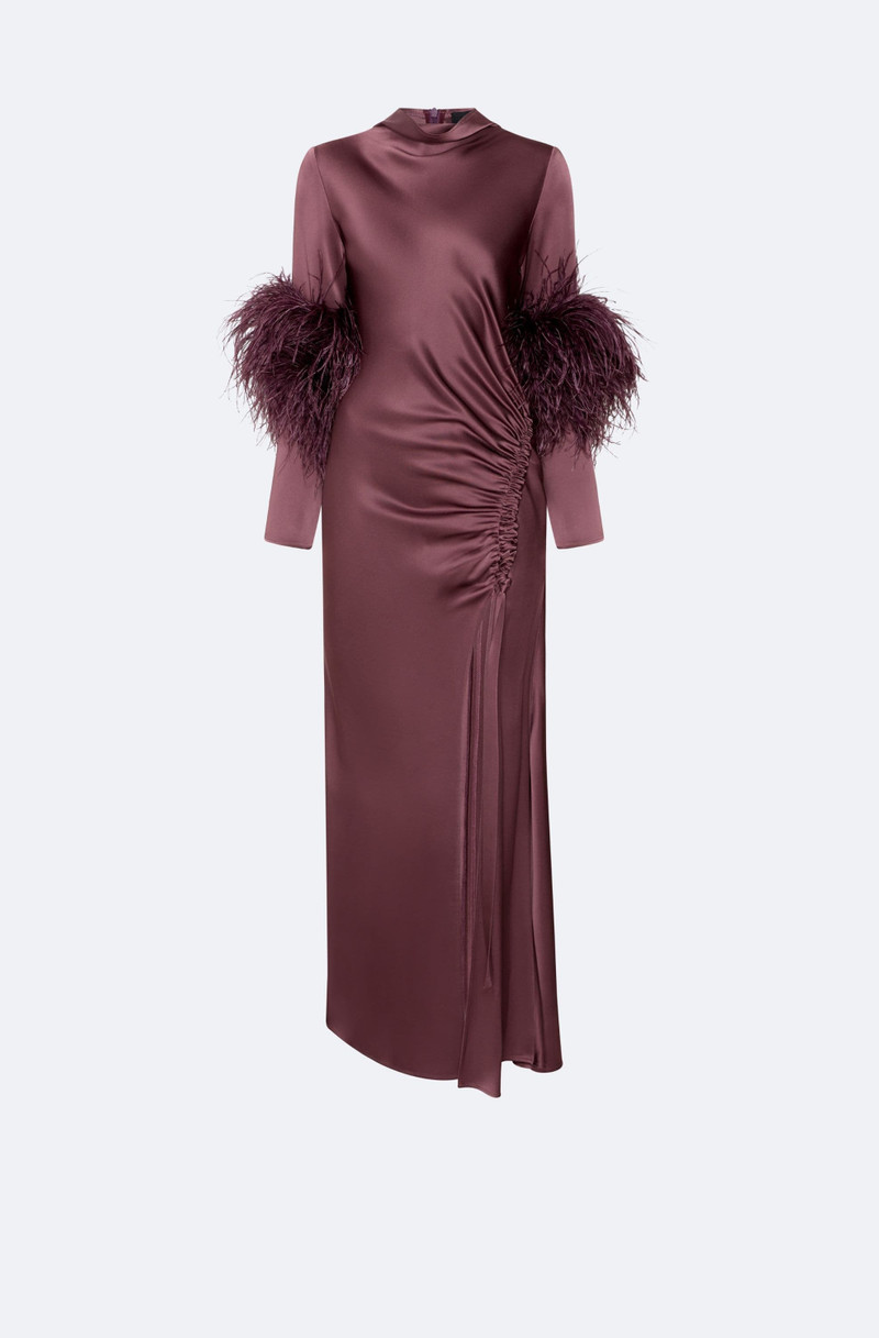 LAPOINTE Satin Tab Gown With Feathers outlook