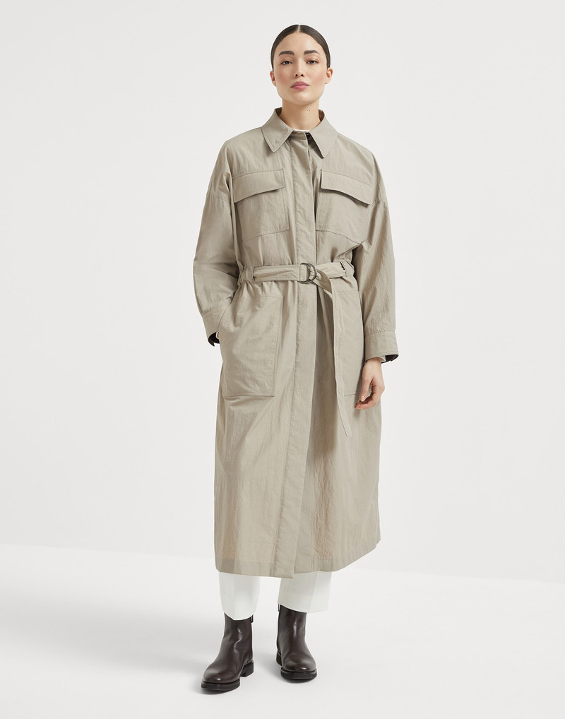 Water-resistant techno cotton trench with shiny detail 1