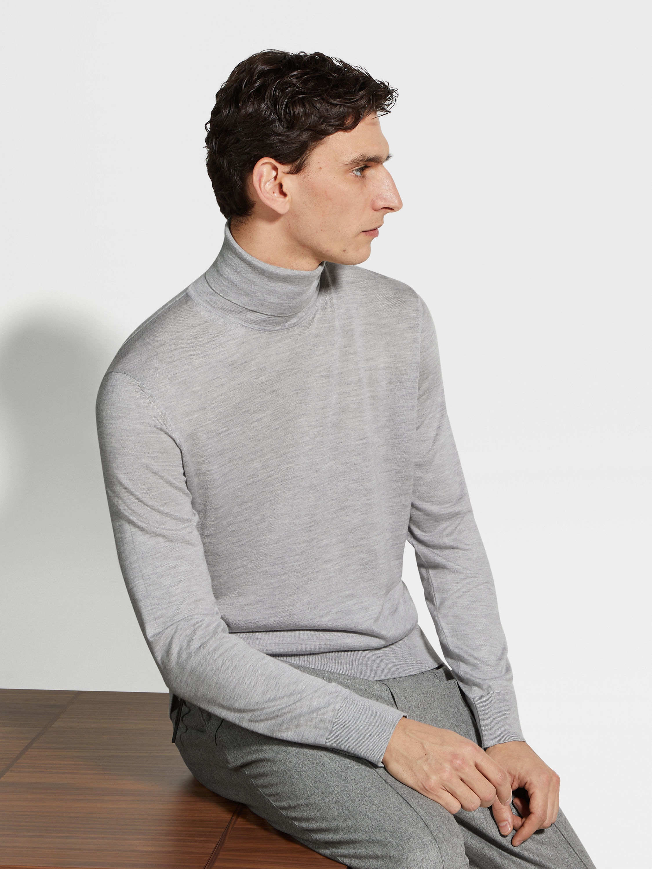 LIGHT GREY MÉLANGE CASHSETA TURTLENECK - 3