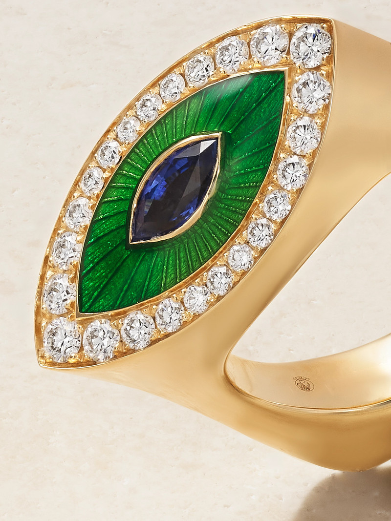 Evil Eye 18-karat Gold, Enamel, Diamond And Sapphire Ring 4
