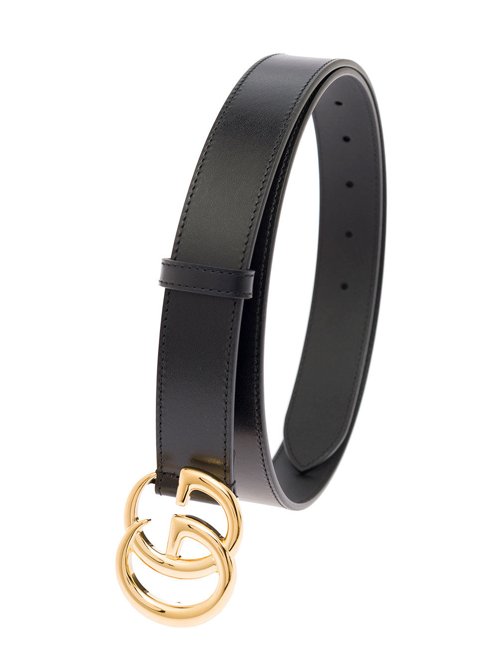 Gucci Men Gucci Man's Black Leather Belt With Gg Golden Metal Buckle - 2