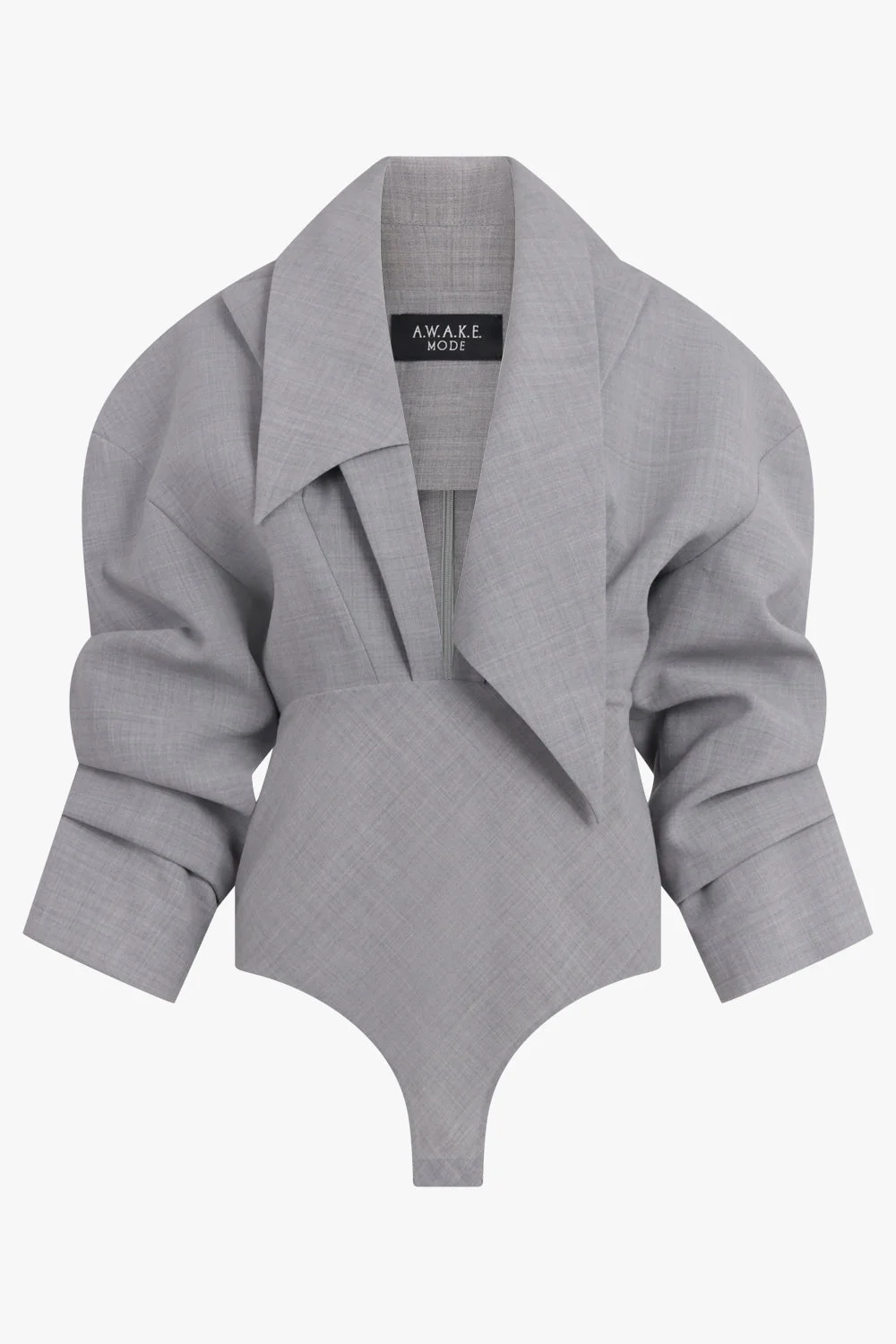 TAILORED L/S BODYSUIT WITH OVERSIZED COLLAR | GREY - 1