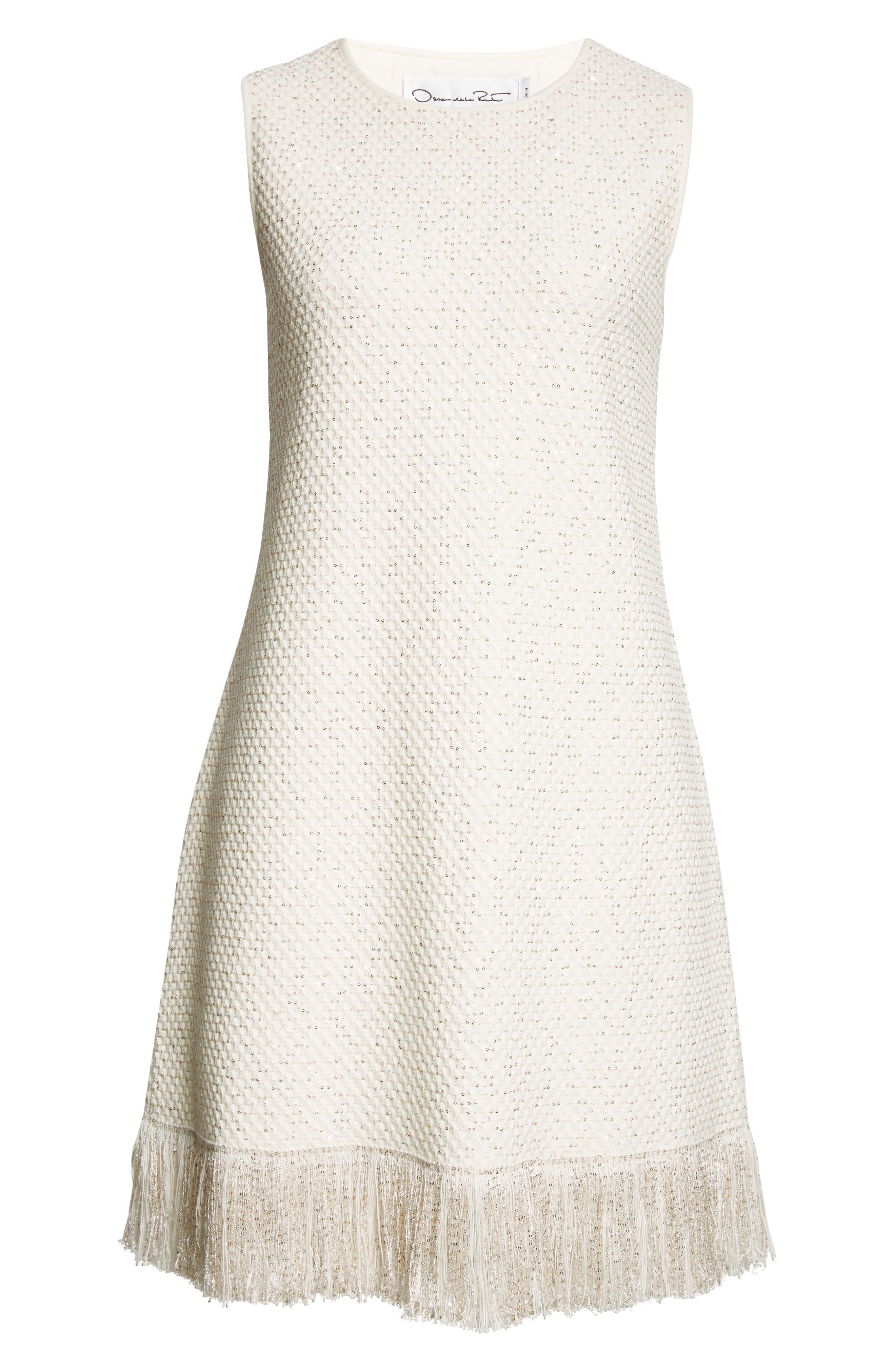 Oscar de la Renta Fringe Sequin Tweed Minidress in Ivory/Gold at Nordstrom - 6