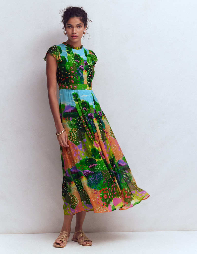 Pleat Ruffle Maxi Dress-Multi, Garden Path 5