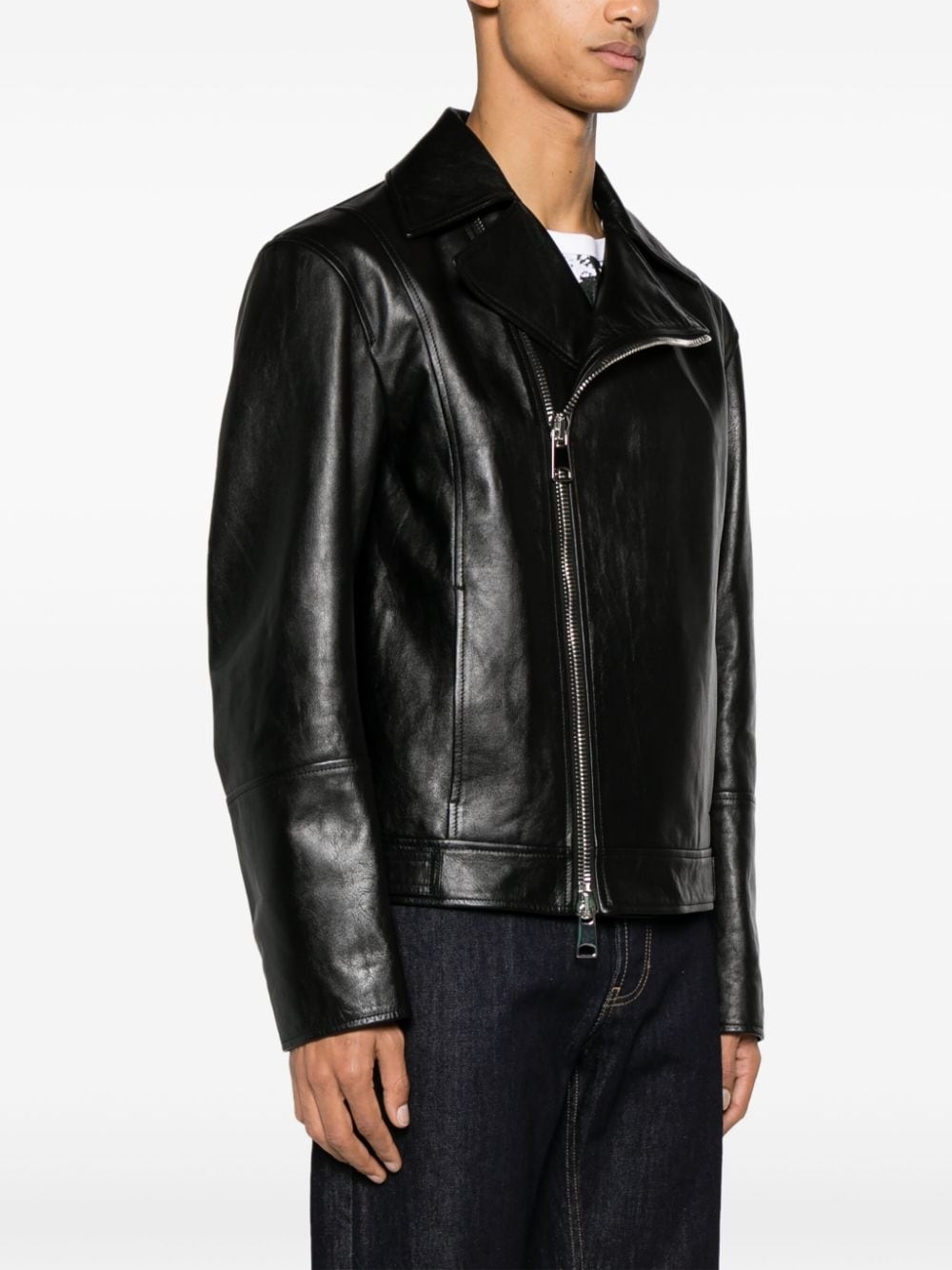 zip-up leather biker jacket - 3