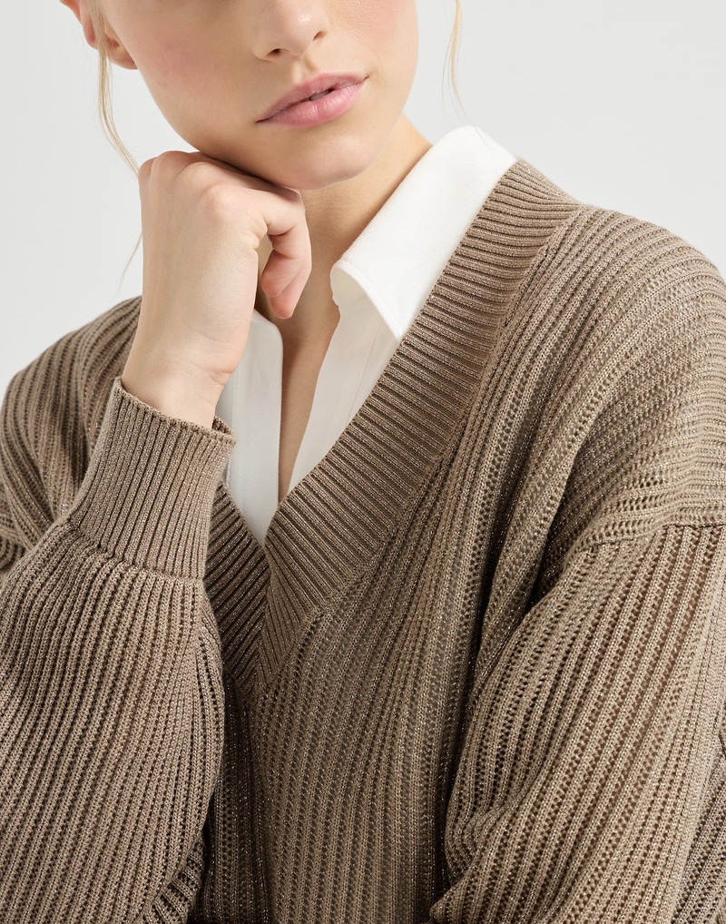 Sparkling cotton ribbed net sweater 4