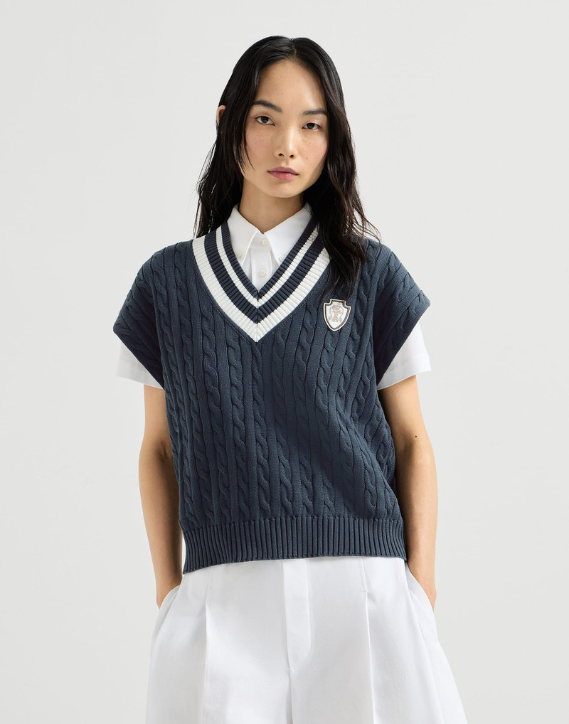Cotton cable knit T-shirt with logo 2
