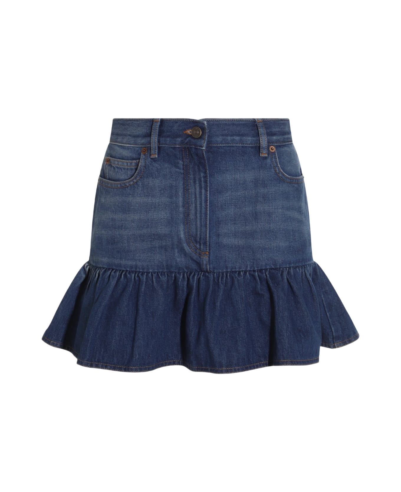 Blue Denim Cotton Skirt - 1