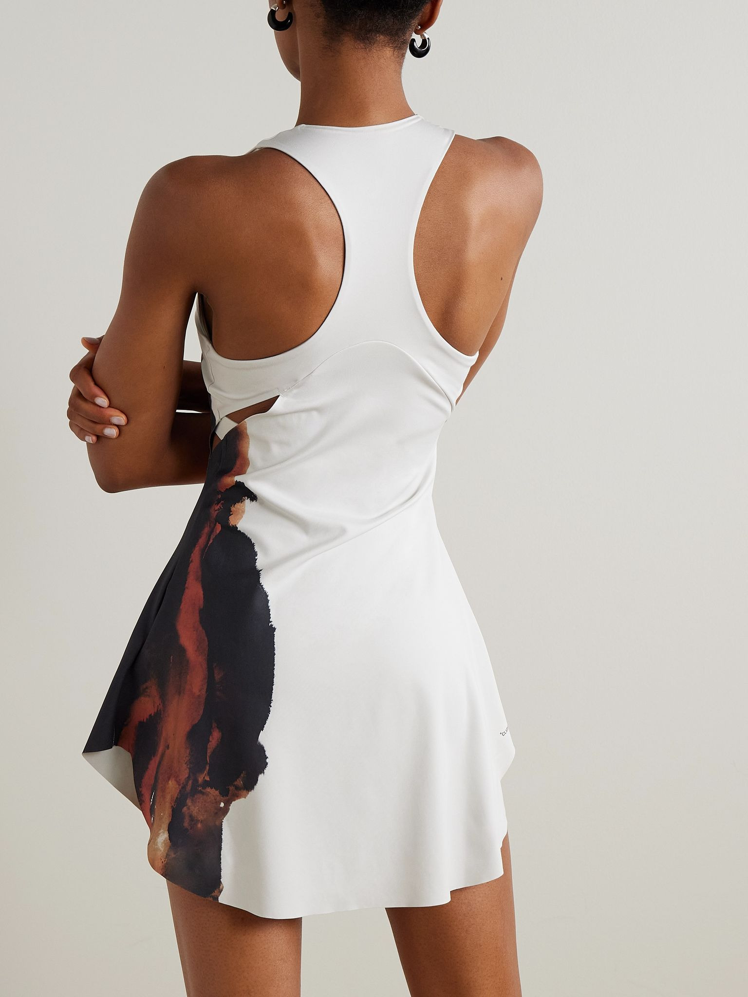+ Y-3 cutout appliquéd printed recycled stretch-jersey tennis dress White - 3