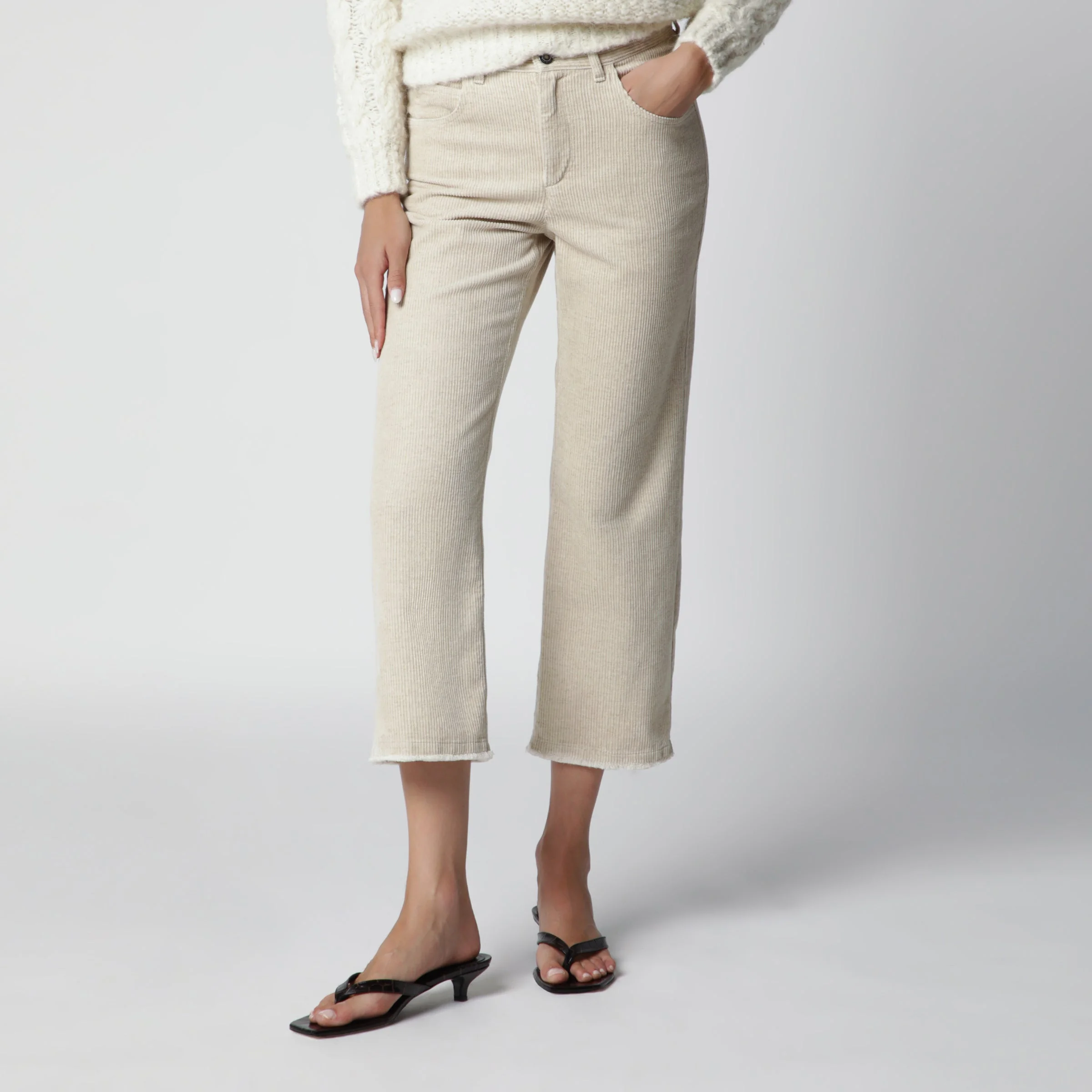 Écru corduroy capri trousers - 1