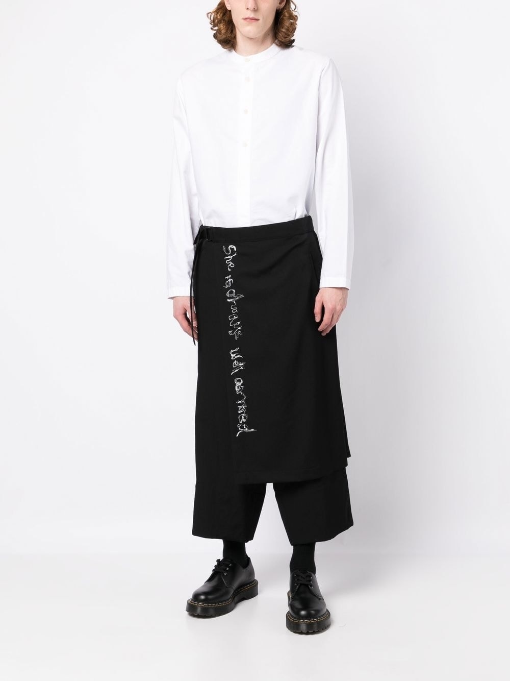 wrap-design wool cropped trousers - 2