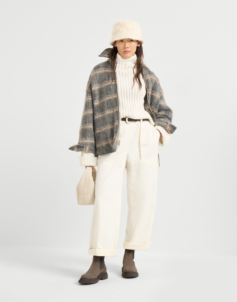 Dyed cotton and wool wrinkled denim utility track trousers with monili 4