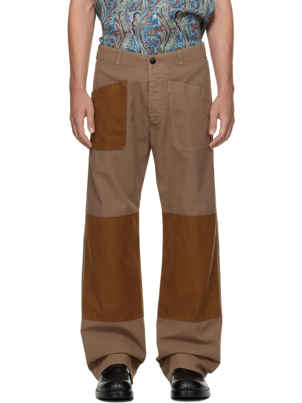 Beige & Tan Patch Trousers - 1