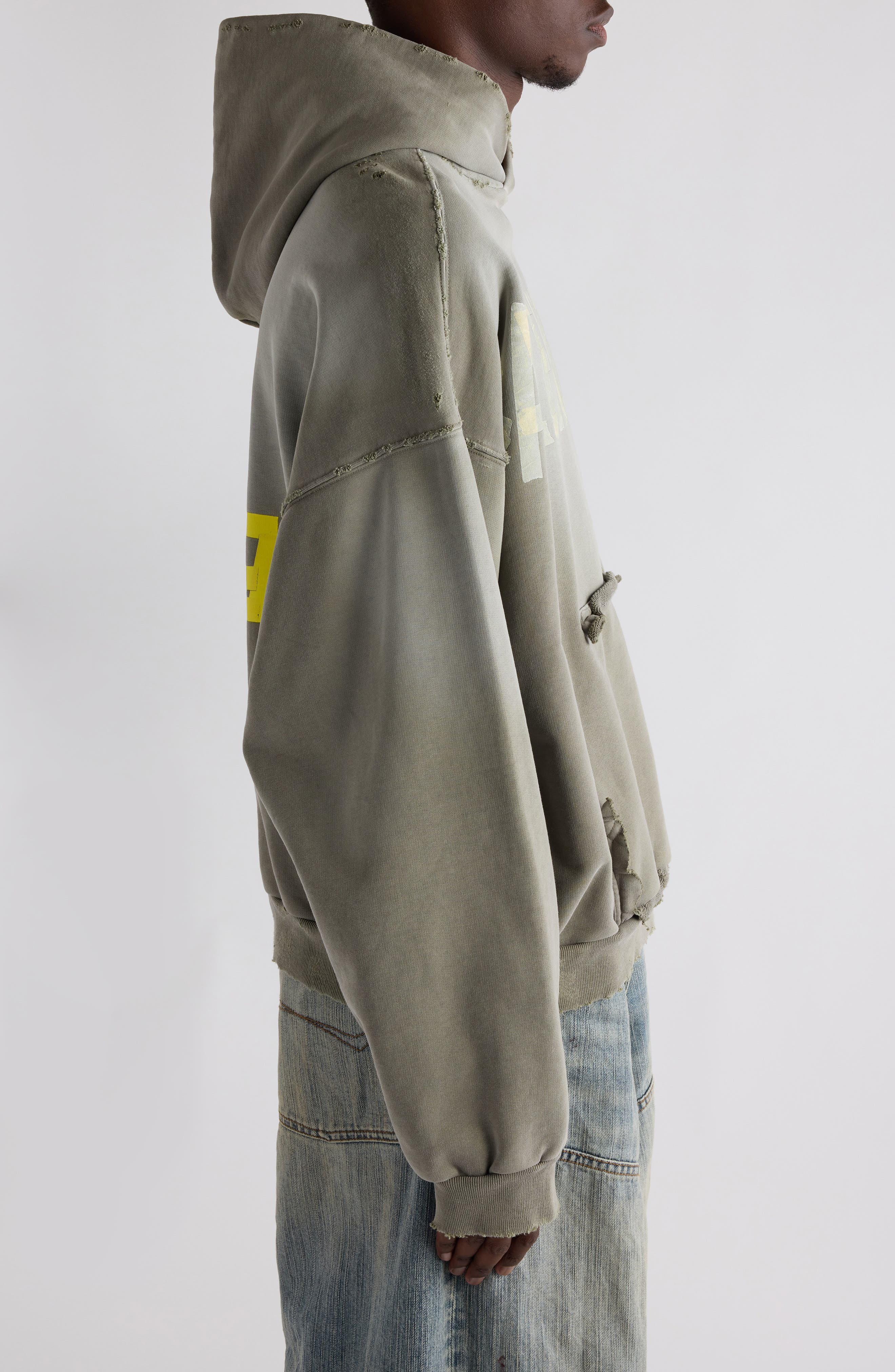Balenciaga Tape Type Ripped Pocket Large Fit Fleece Hoodie in 2942 Army Green at Nordstrom - 4