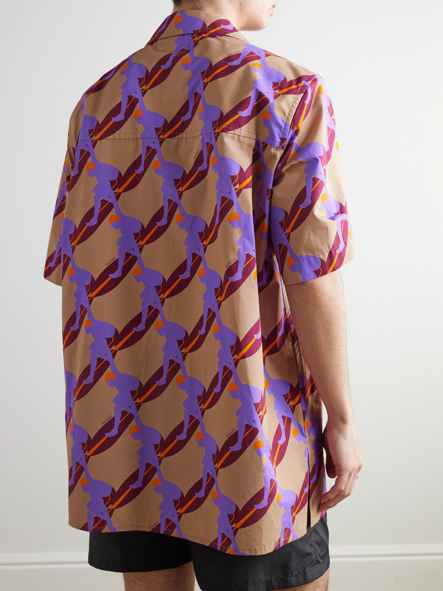 Oversized Camp-Collar Printed Cotton-Poplin Shirt Purple - 3