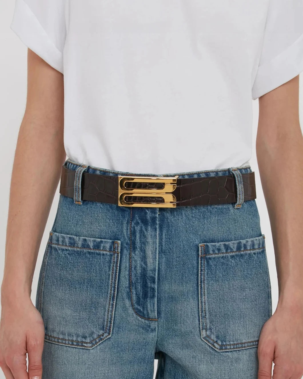 JUMBO FRAME BELT IN ESPRESSO CROC EMBOSSED CALF LEATHER - 2