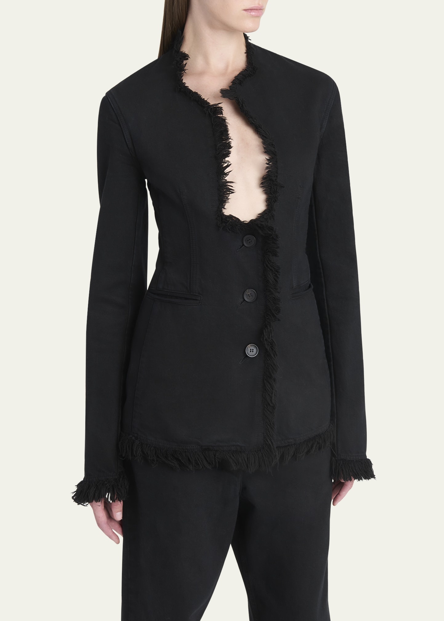 Fringe-Trim Plunge Blazer - 4