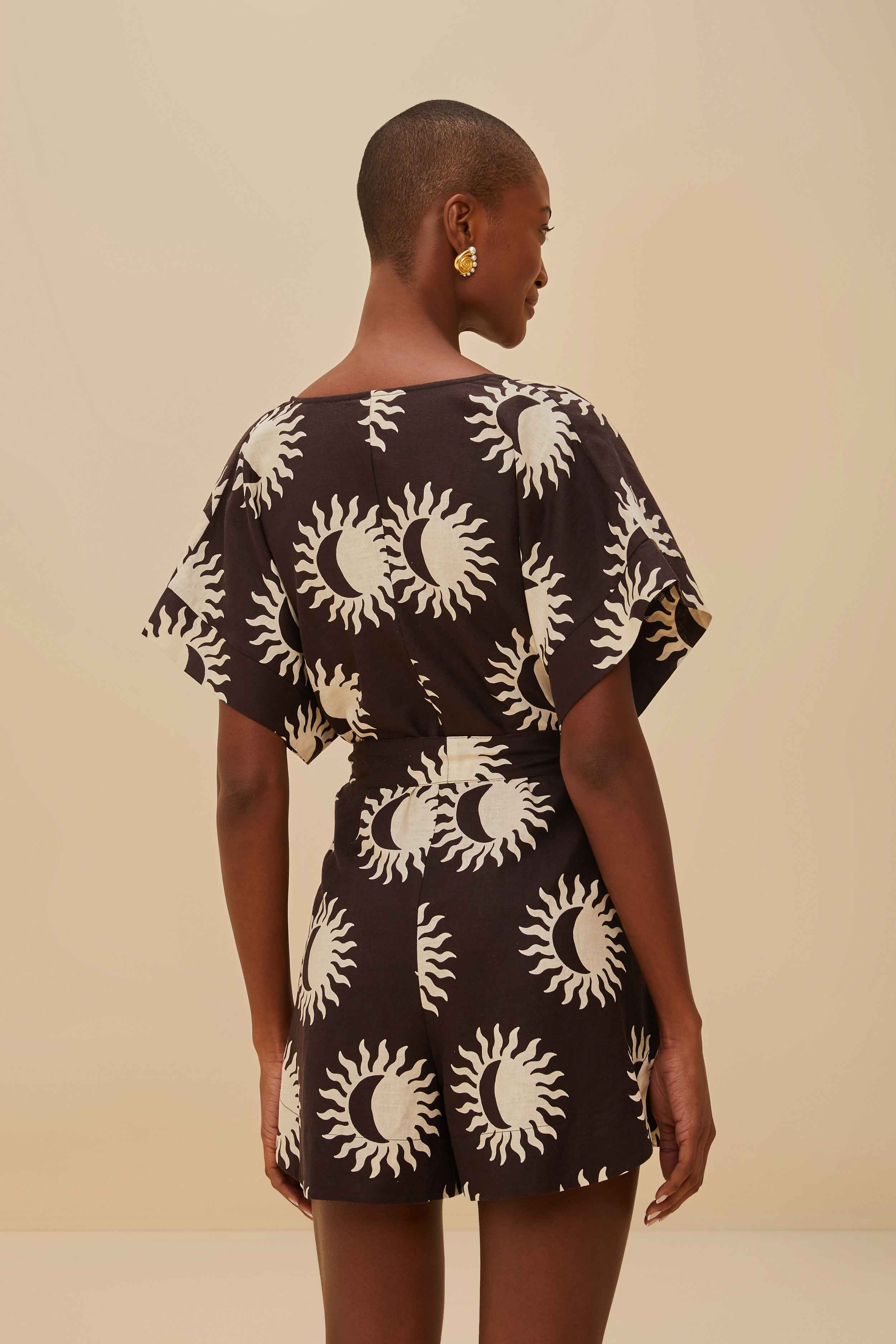 Black Sunny Moon Lenzing™ Ecovero™ Euroflax™ Romper - 4