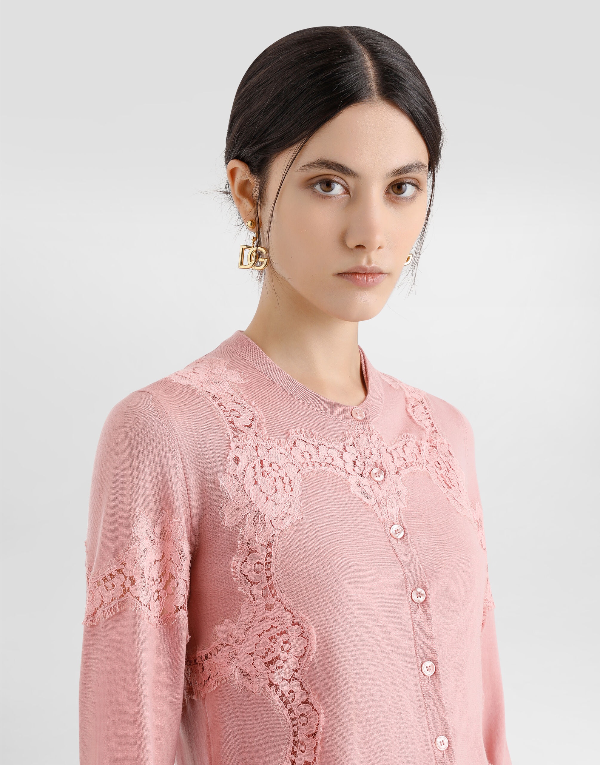 Wool cardigan with lace inlay - 4
