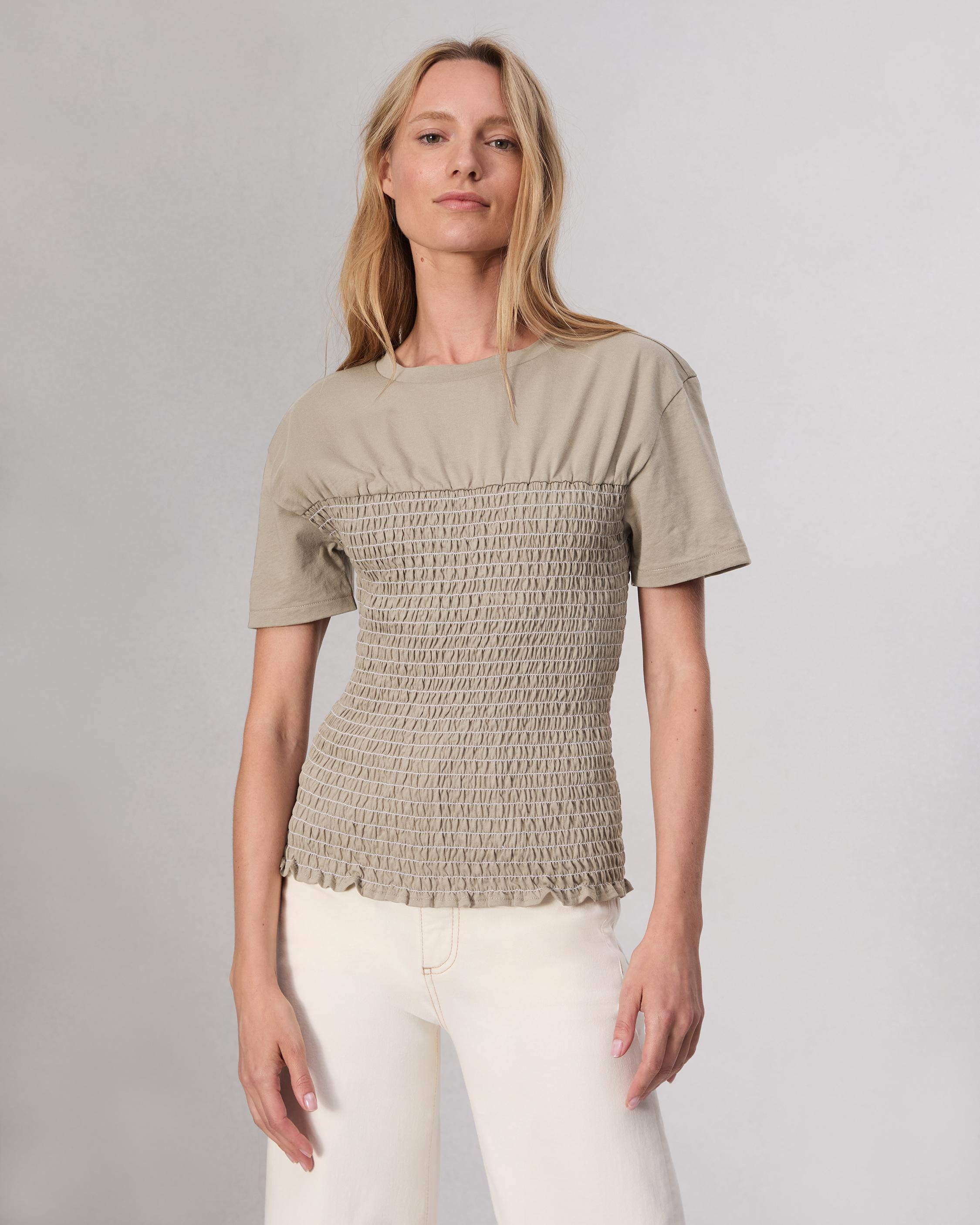 Smocked Cotton Tee - 1