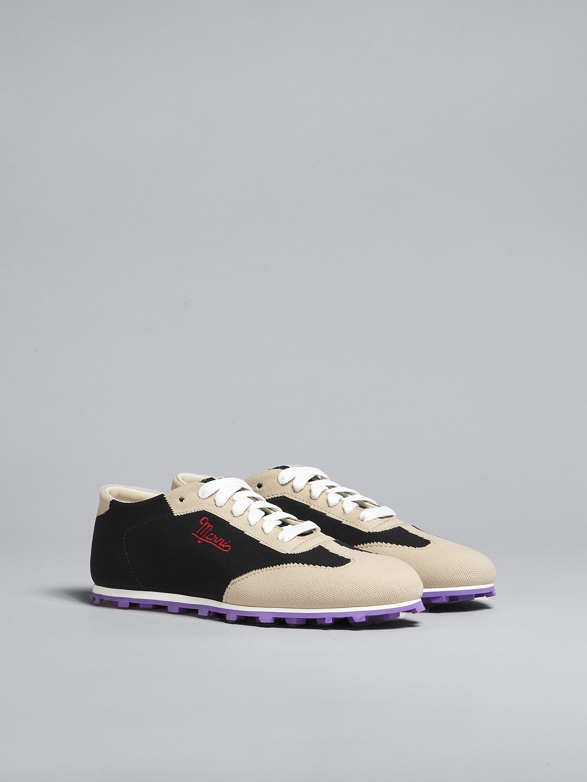 BLACK AND BEIGE STRETCH JACQUARD PEBBLE SNEAKER - 2