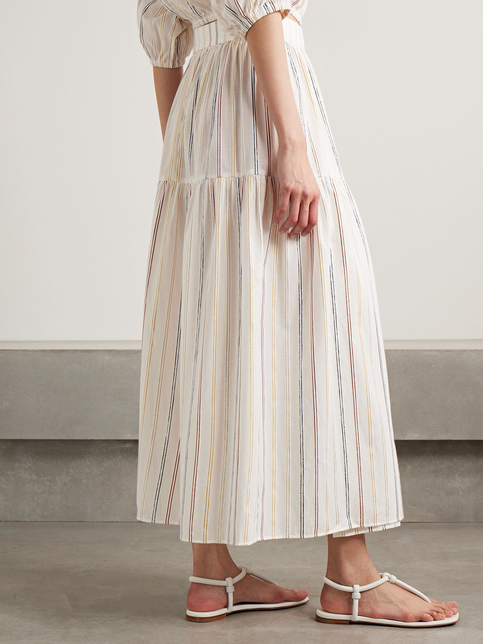 Irisée Brillante metallic striped cotton-blend voile maxi wrap skirt Off-white - 3