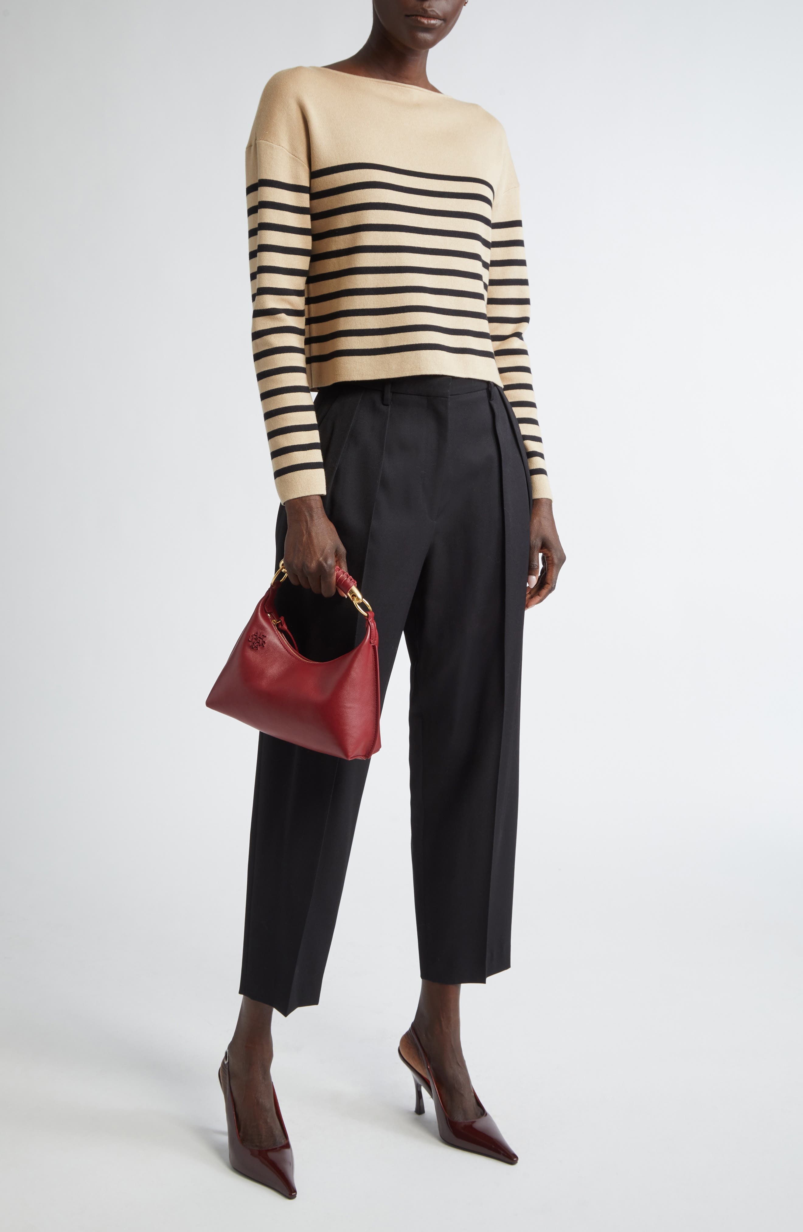 Altuzarra Ronnie Stripe Boatneck Silk & Cotton Sweater in Hazelwood/Black at Nordstrom - 2