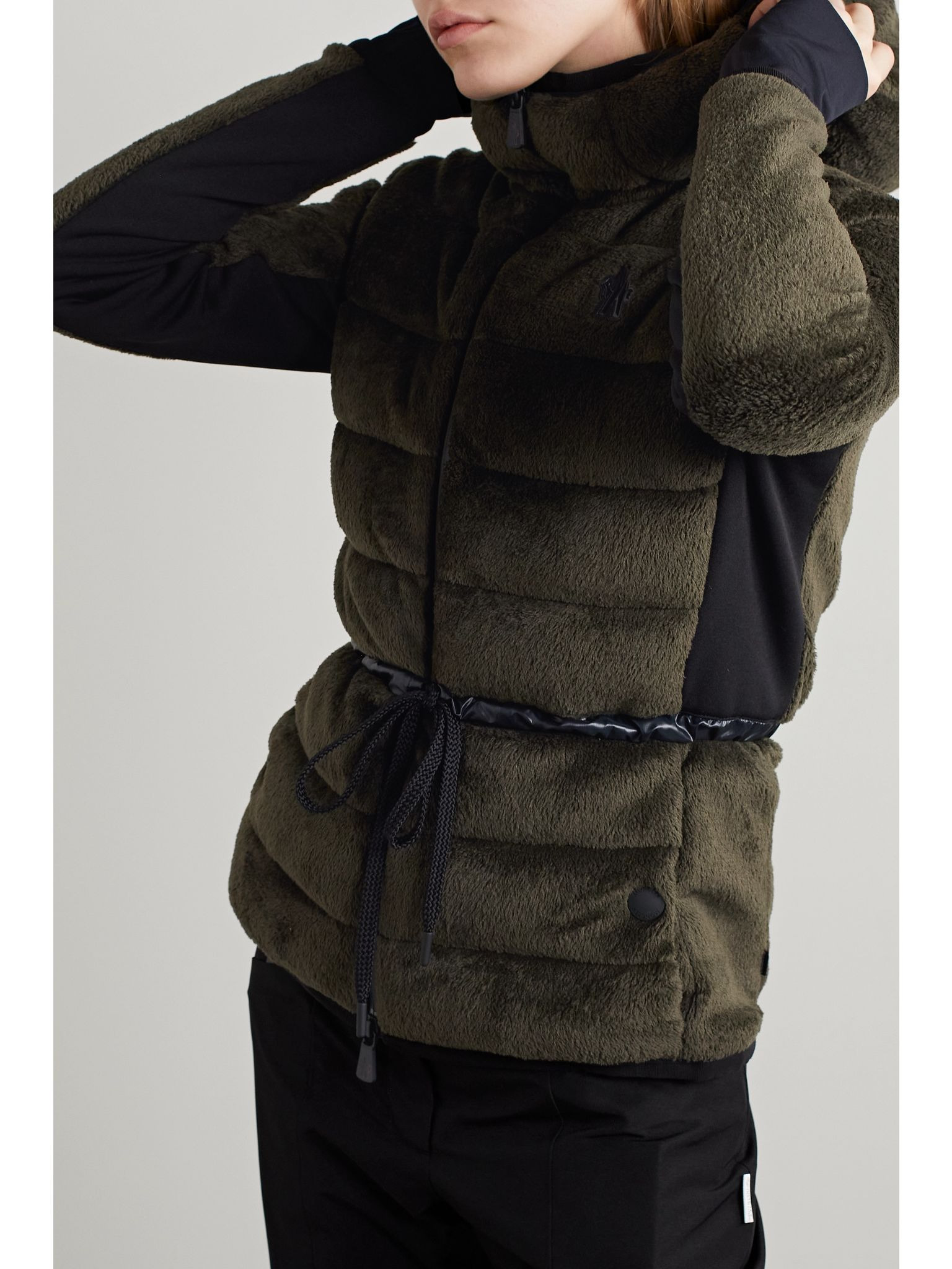 Stretch jersey-trimmed quilted Polartec fleece down jacket Army green - 3