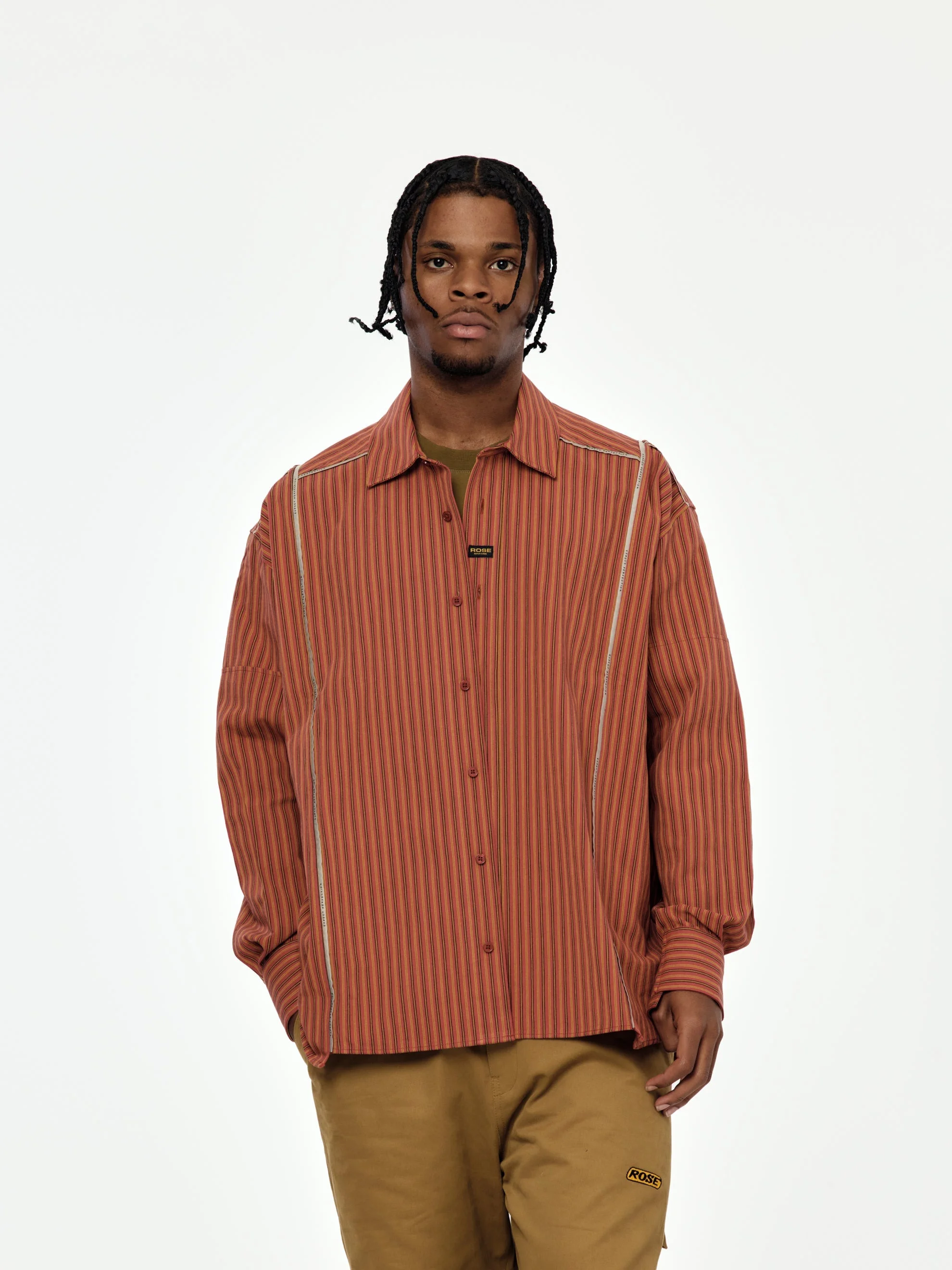 STRIPE CUT OVERSHIRT (RED/YELLOW) - 1