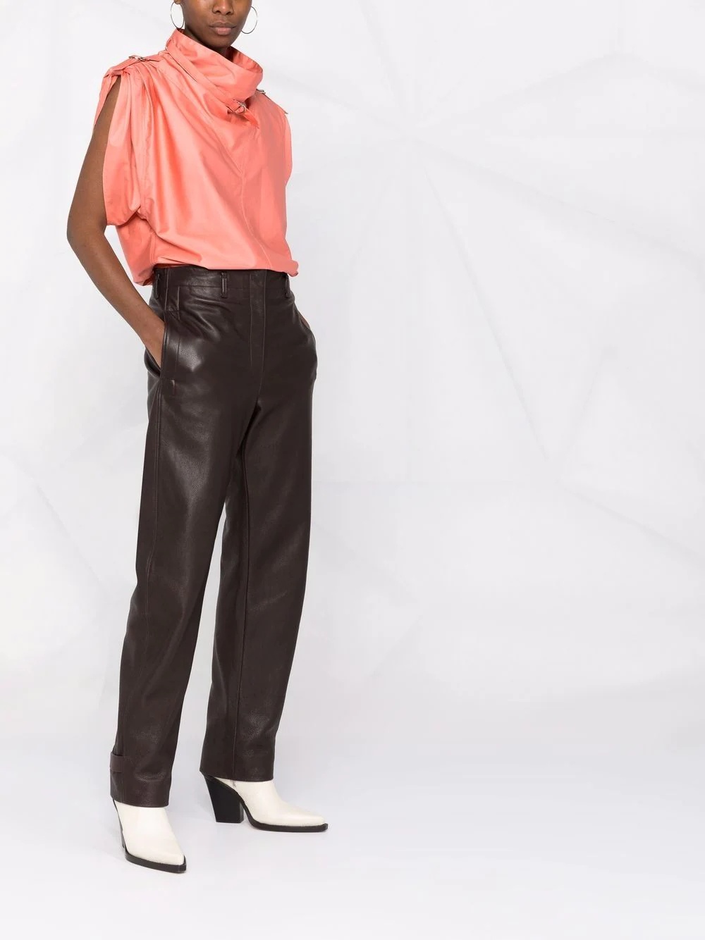 belt-detail funnel-neck blouse - 4