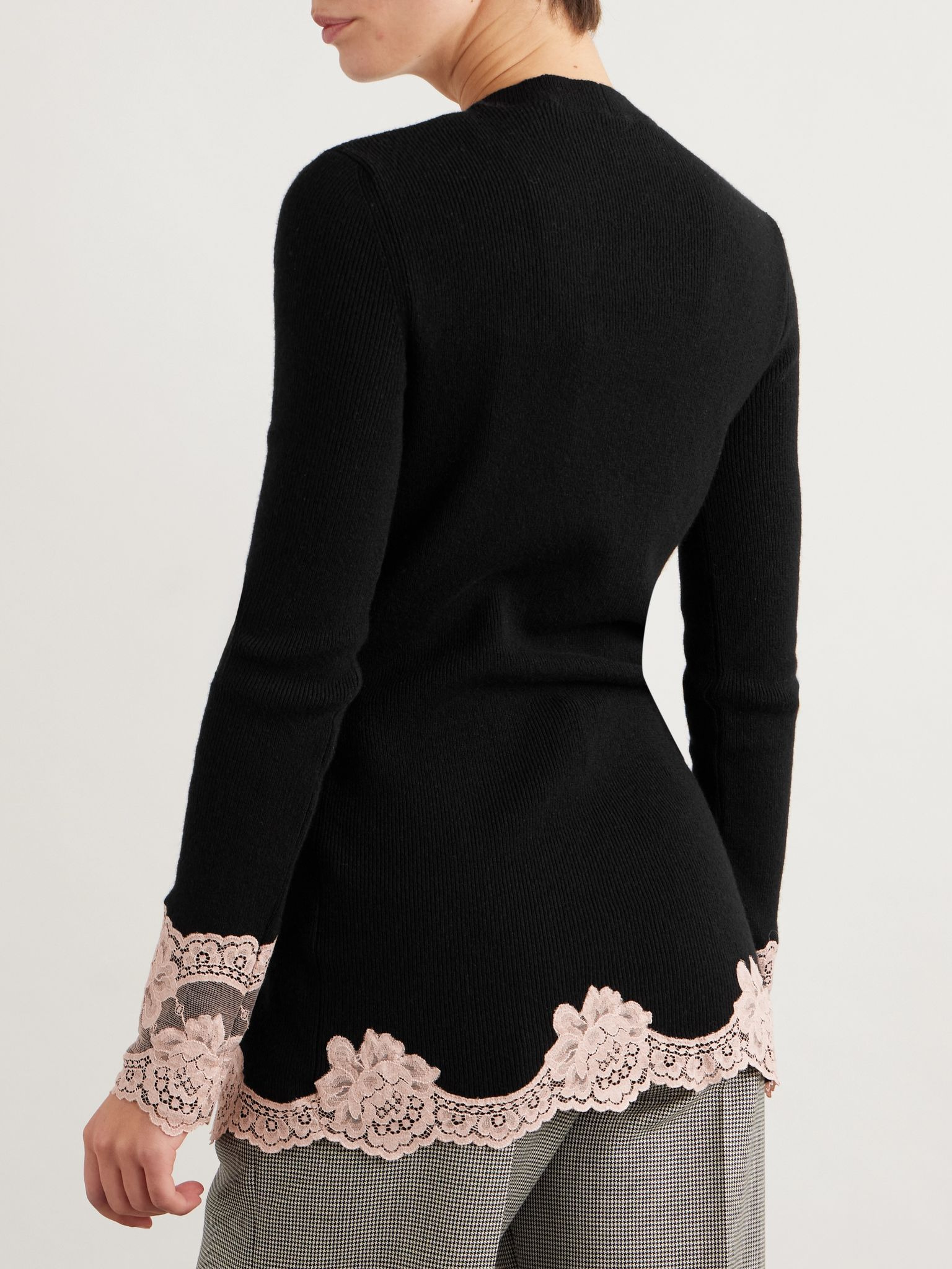 Lace-trimmed cashmere cardigan Black - 3