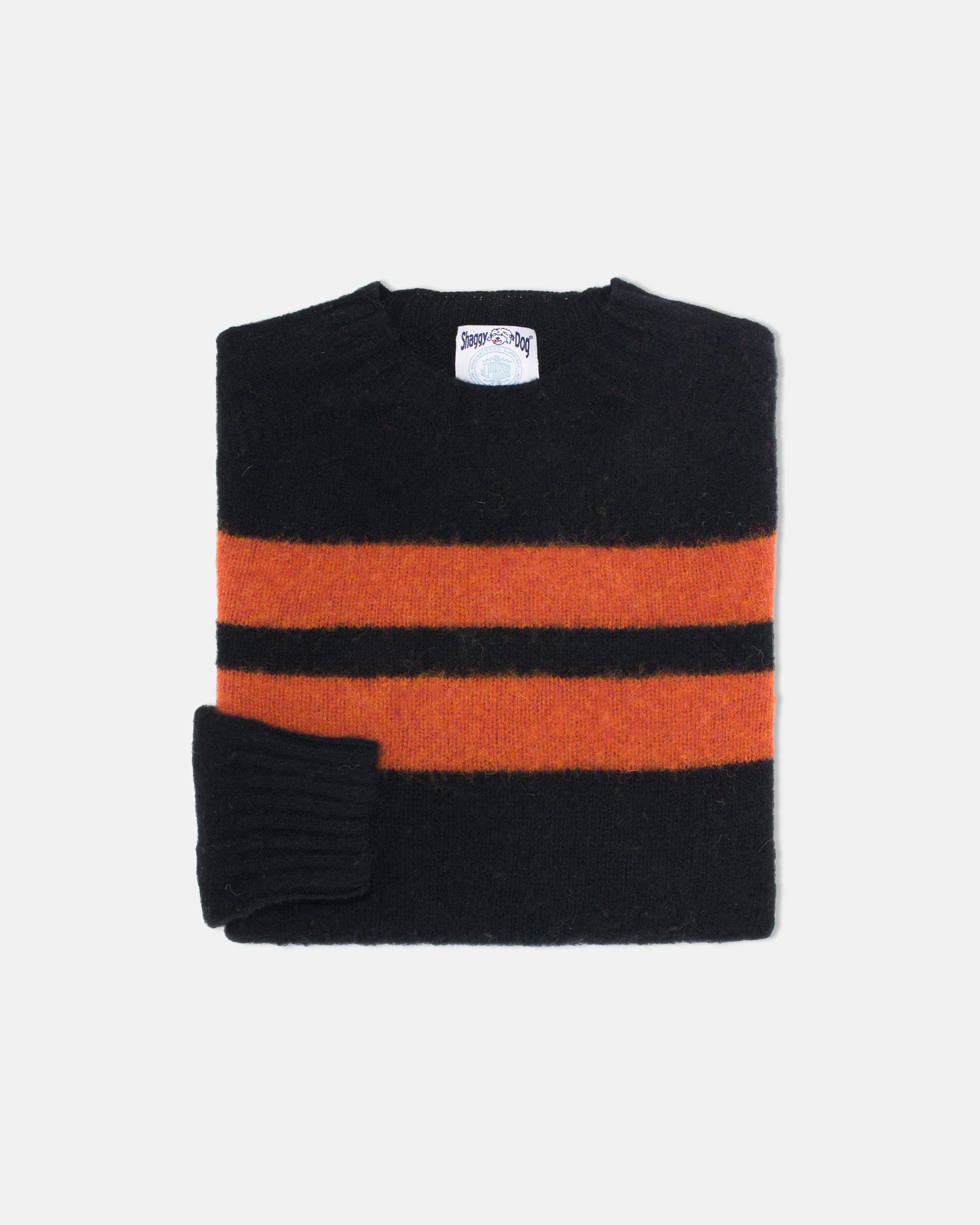 MADE-IN-SCOTLAND BLACK UNIVERSITY STRIPE SHAGGY DOG SWEATER - TRIM FIT - 1