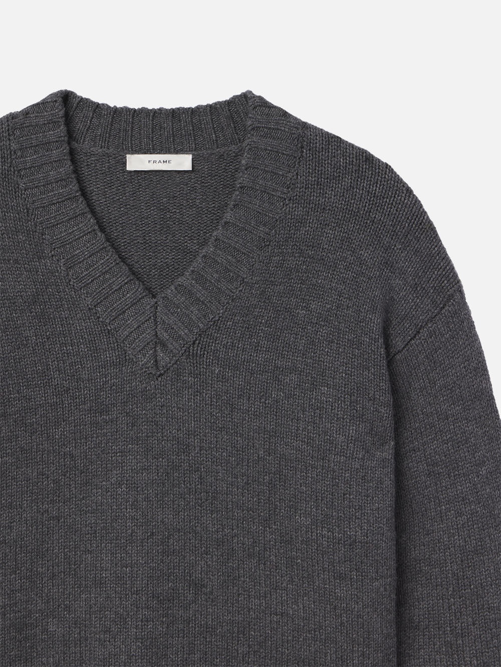 Chunky V-Neck Sweater in Charcoal Heather - 3