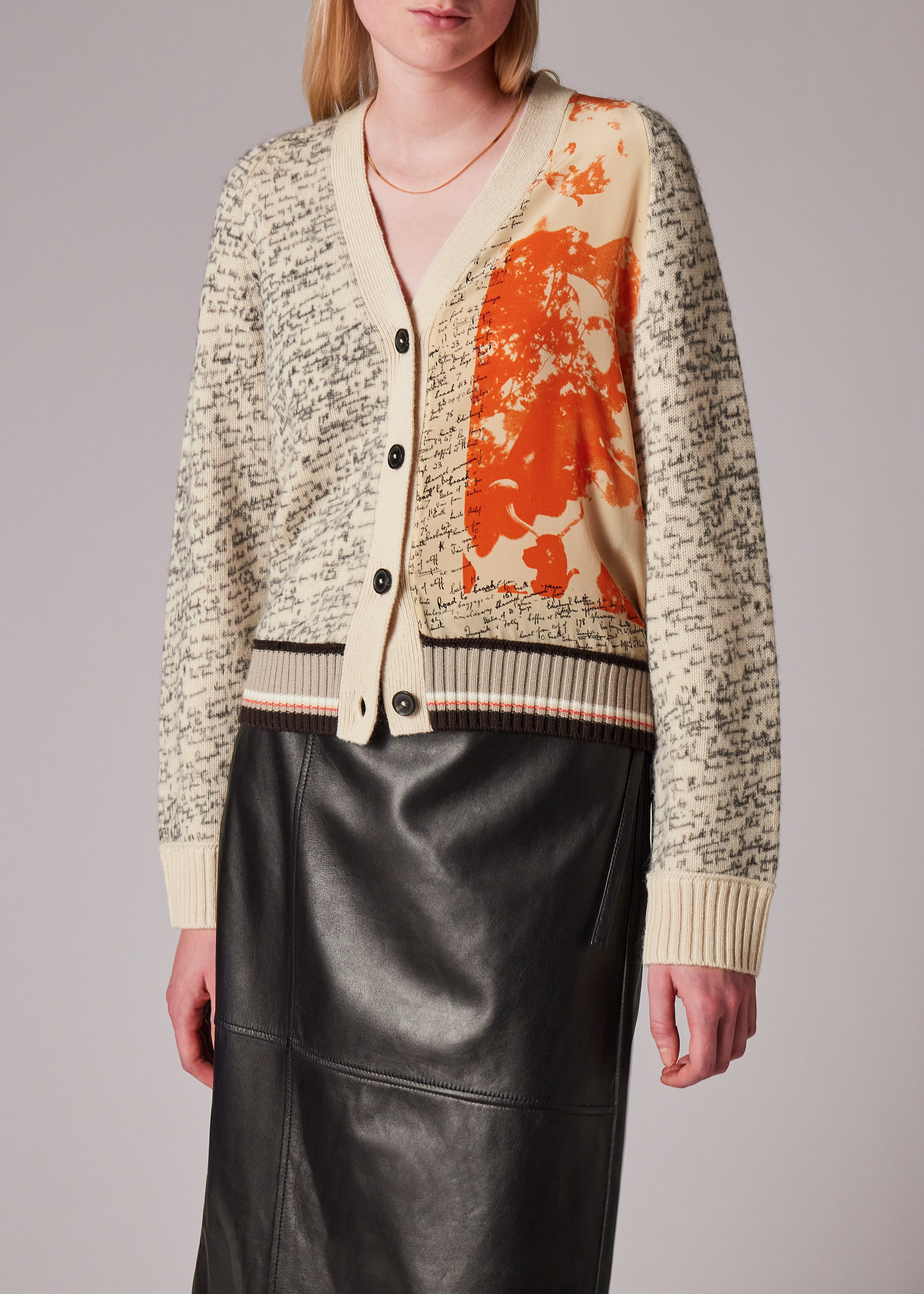 Women's Orange 'Travel Scarf' Silk Panel Cardigan - 6