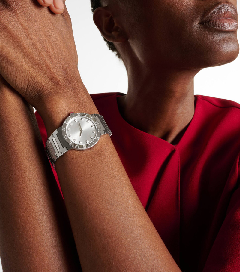 BVLGARI Bvlgari Bvlgari Lady 33mm stainless steel watch with diamonds and rubellite outlook