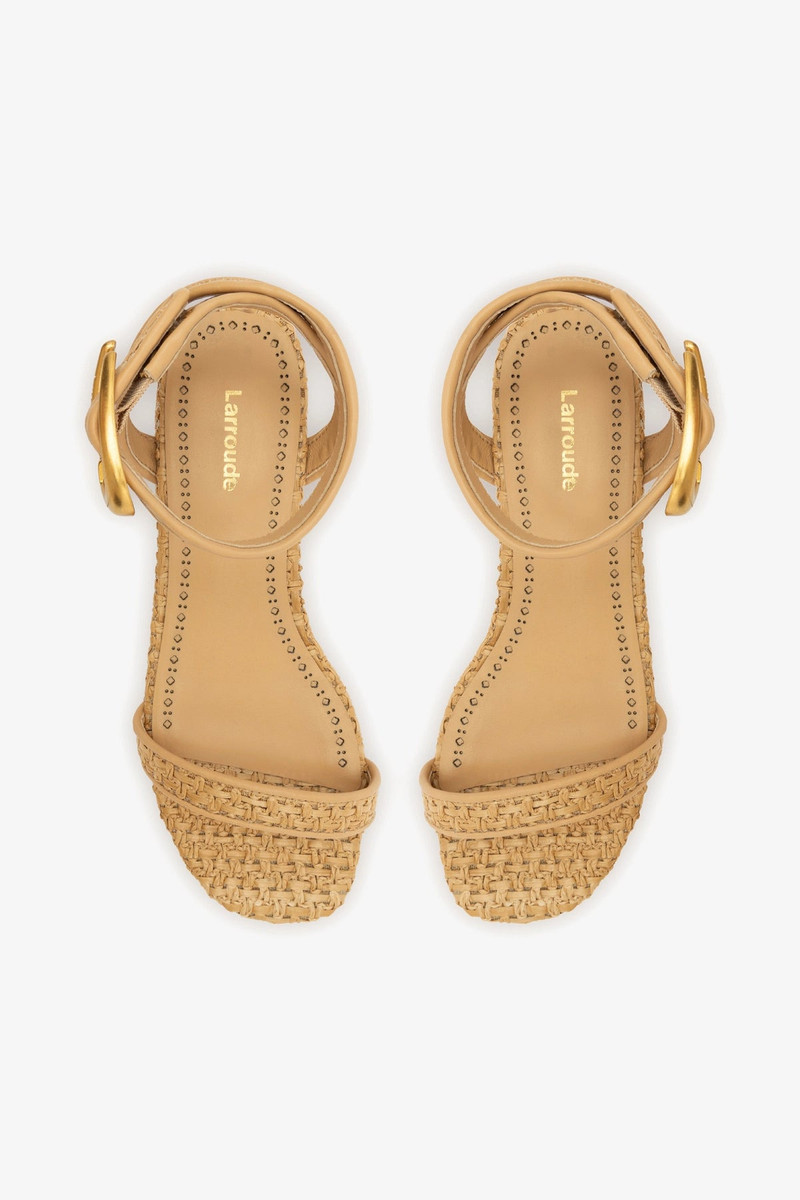 Verona Flat Sandal In Beige Leather and Natural Raffia 4