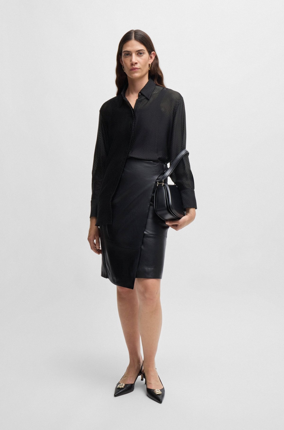 LONG-SLEEVED BLOUSE WITH BURNOUT STRIPE - 3