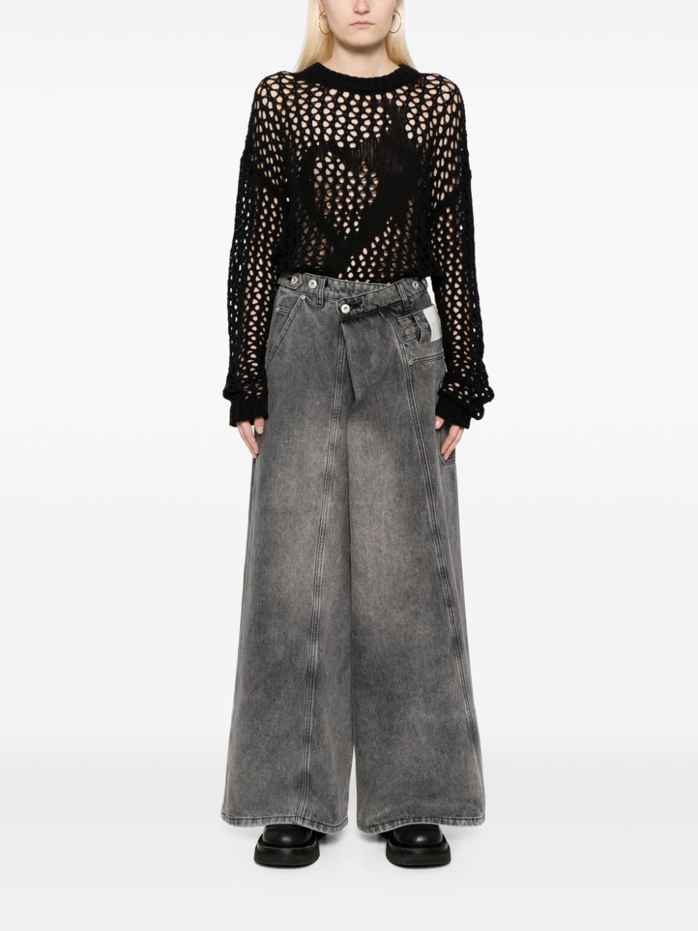 asymmetric-waist wide-leg jeans - 3