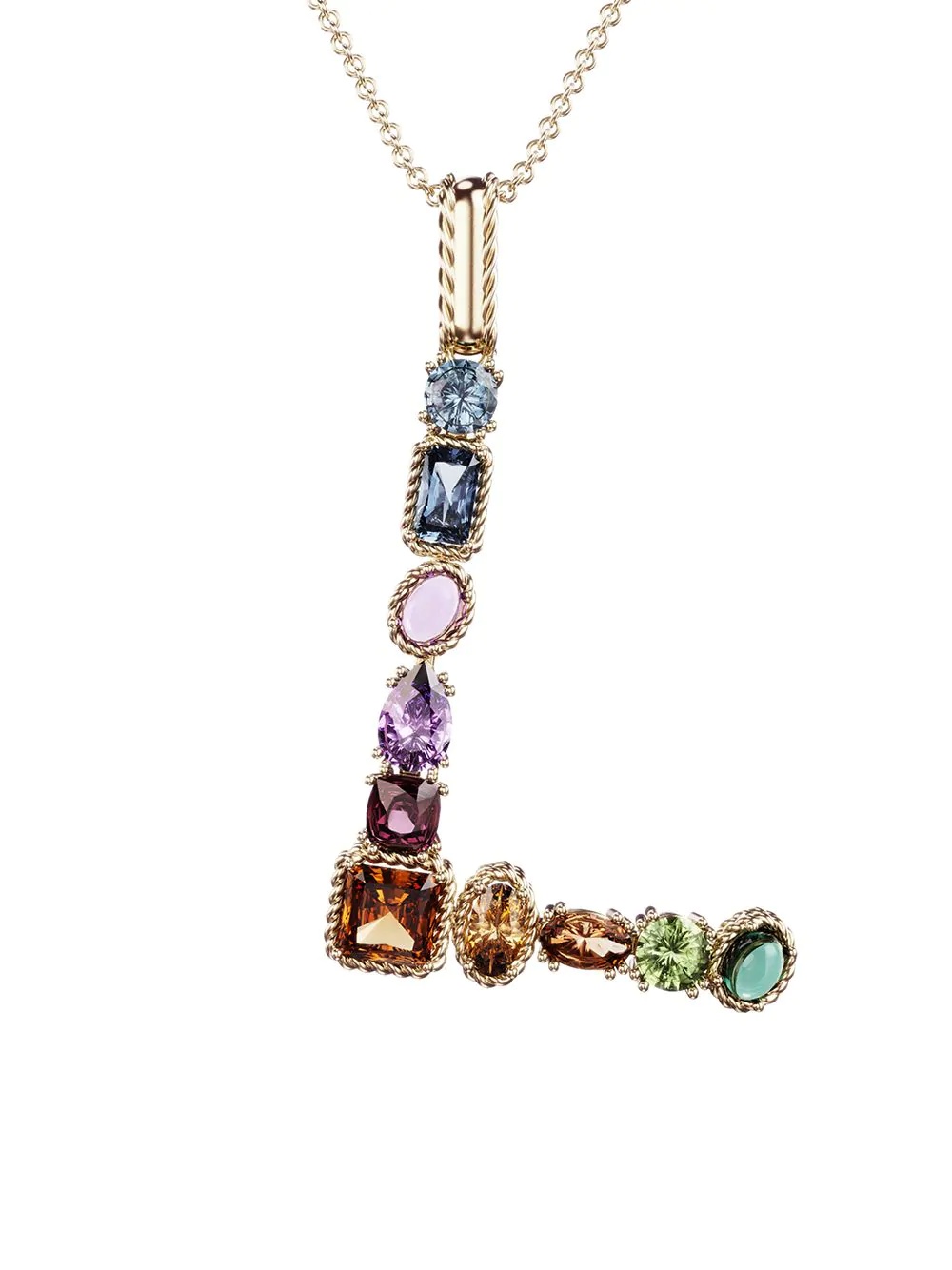 18kt yellow gold initial L gemstone necklace - 2