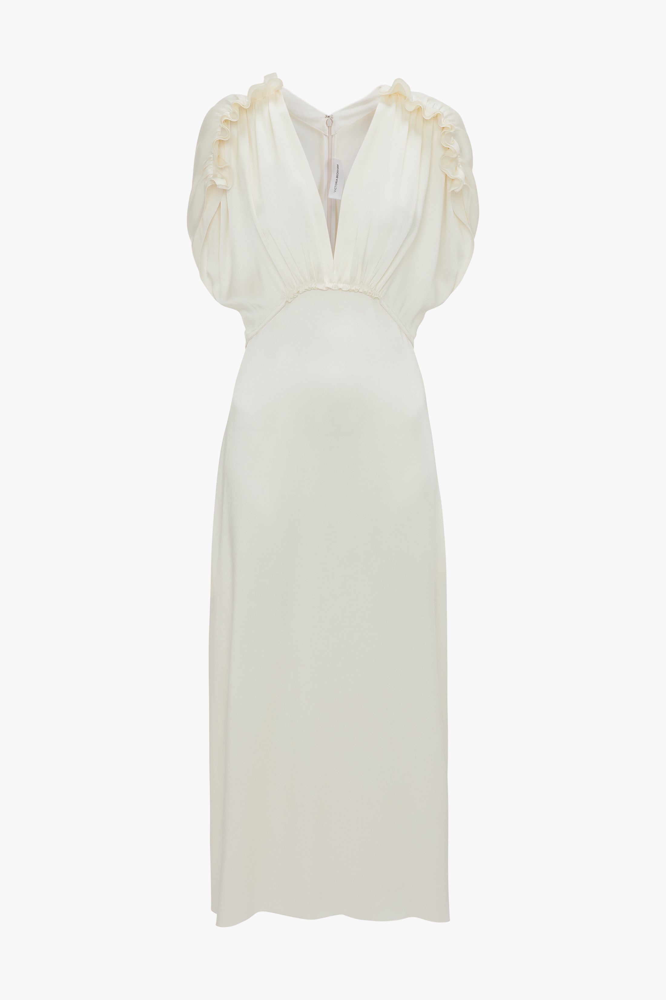Victoria Beckham Exclusive V-Neck Ruffle Midi Dress In Ivory