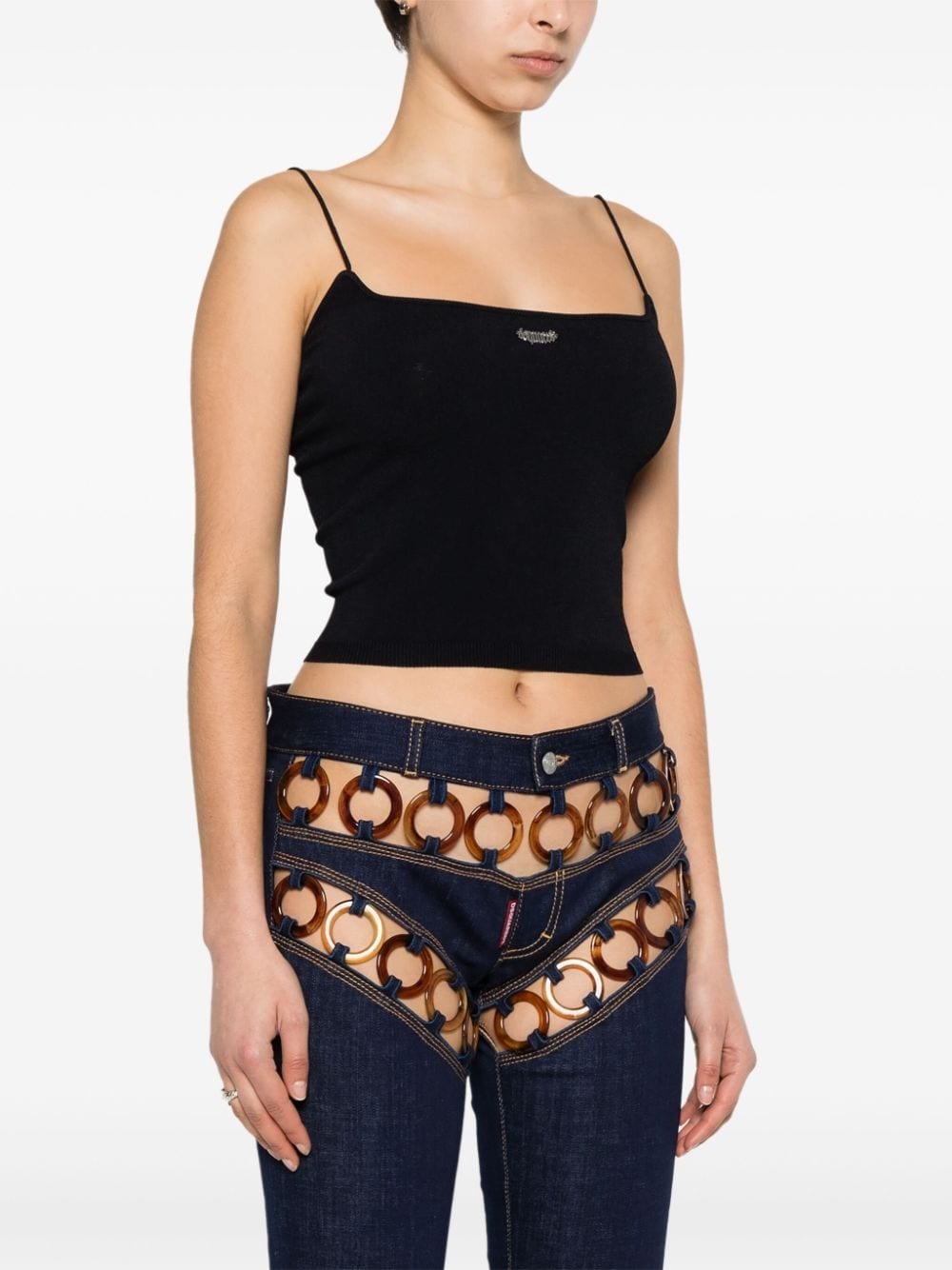 logo-plaque knitted crop top - 3