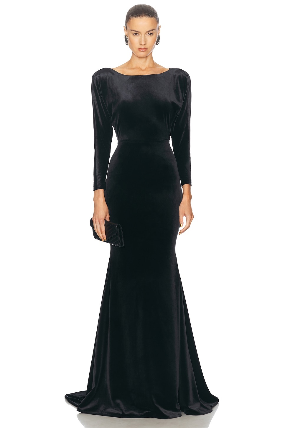 Draped Open Back Velvet Gown - 2