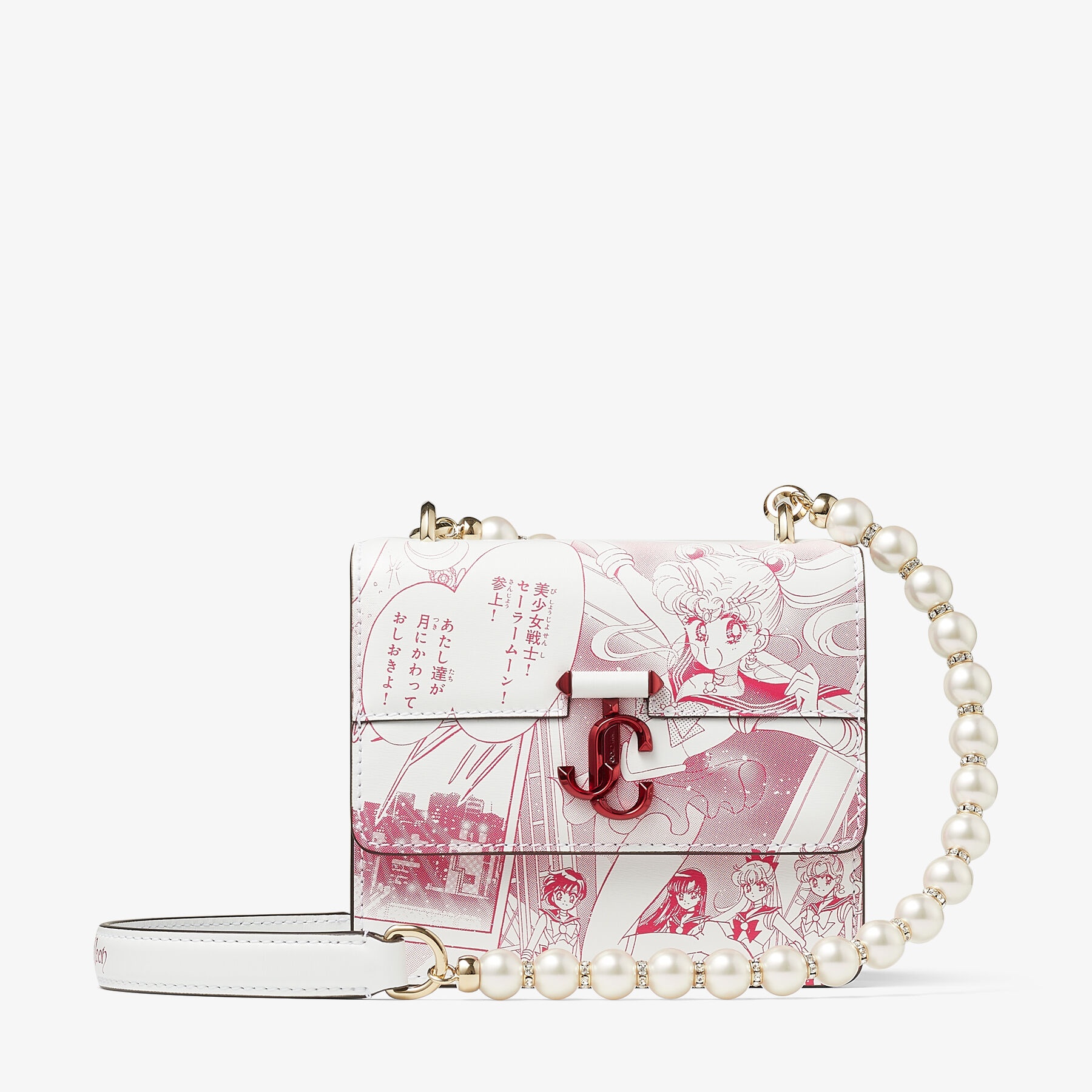 JIMMY CHOO Sailor Moon Varenne Quad XS Pink Manga Printed Leather 