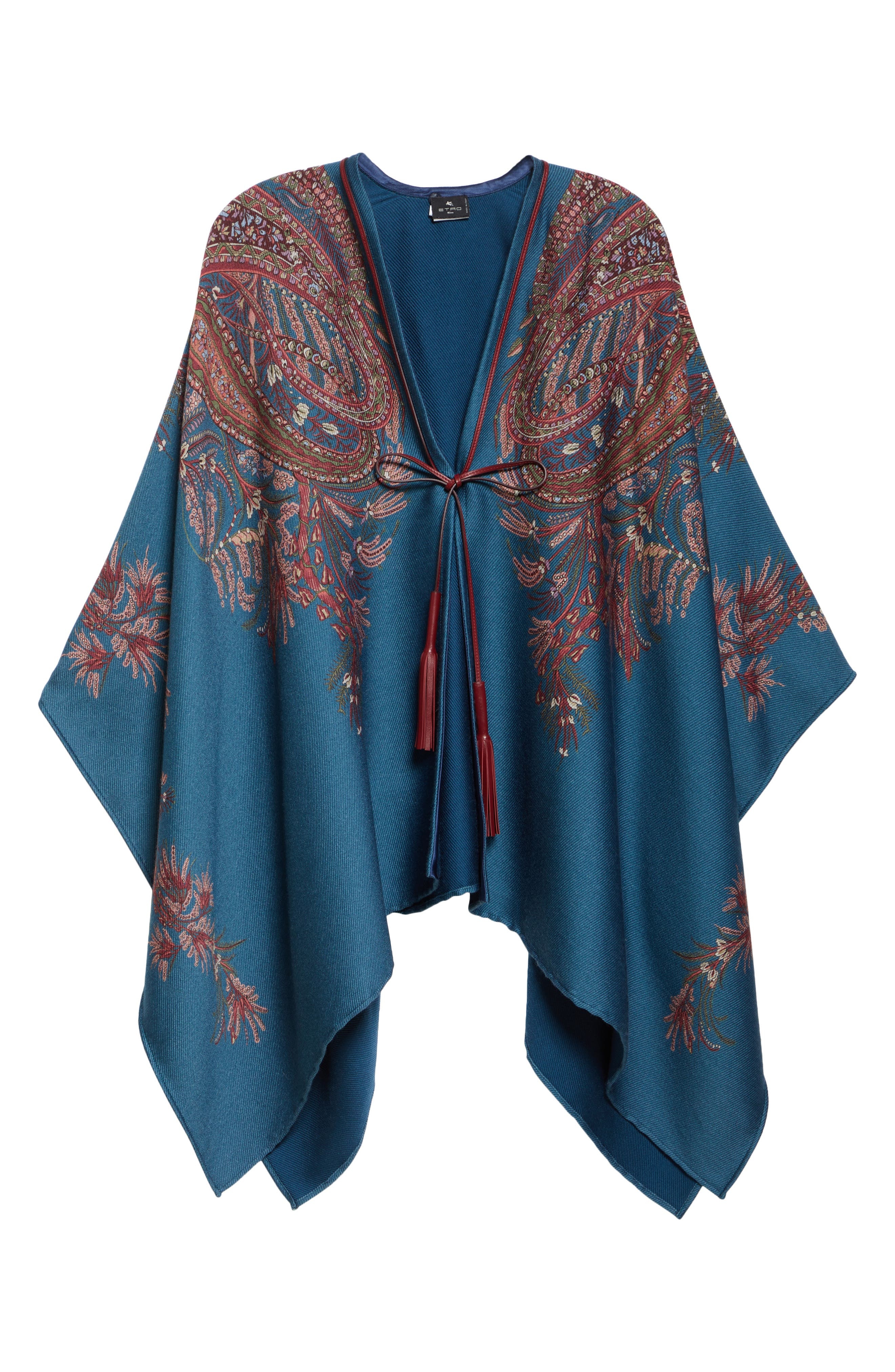 Etro Paisley Print Cape in X0883 Print On Blue Base at Nordstrom - 6