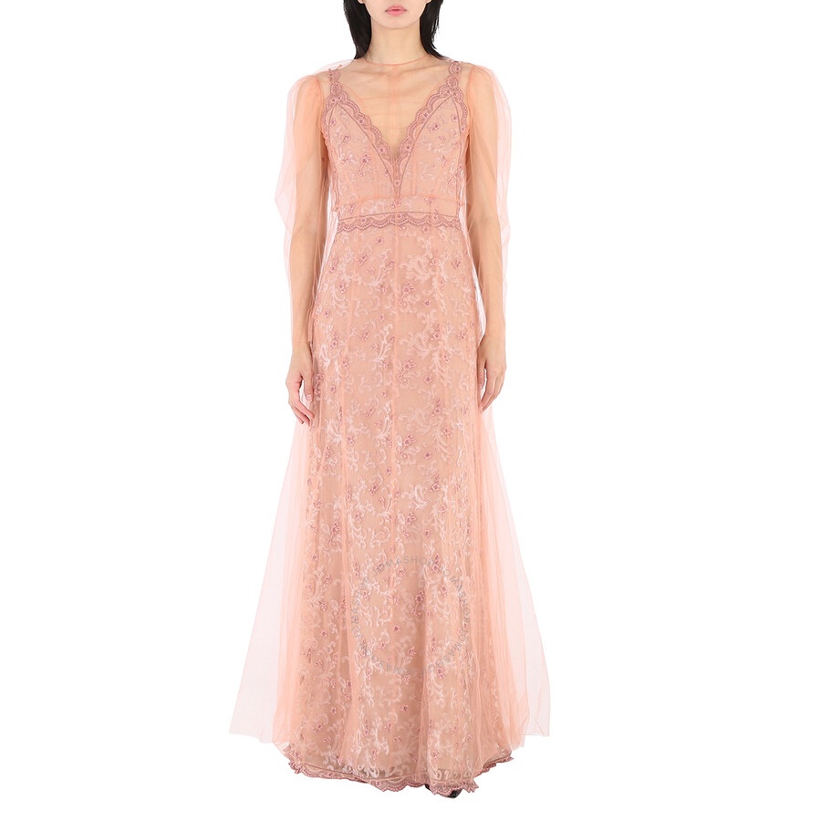 Burberry Floral-embroidered Puff-sleeve Dress In Dusty Pink - 4