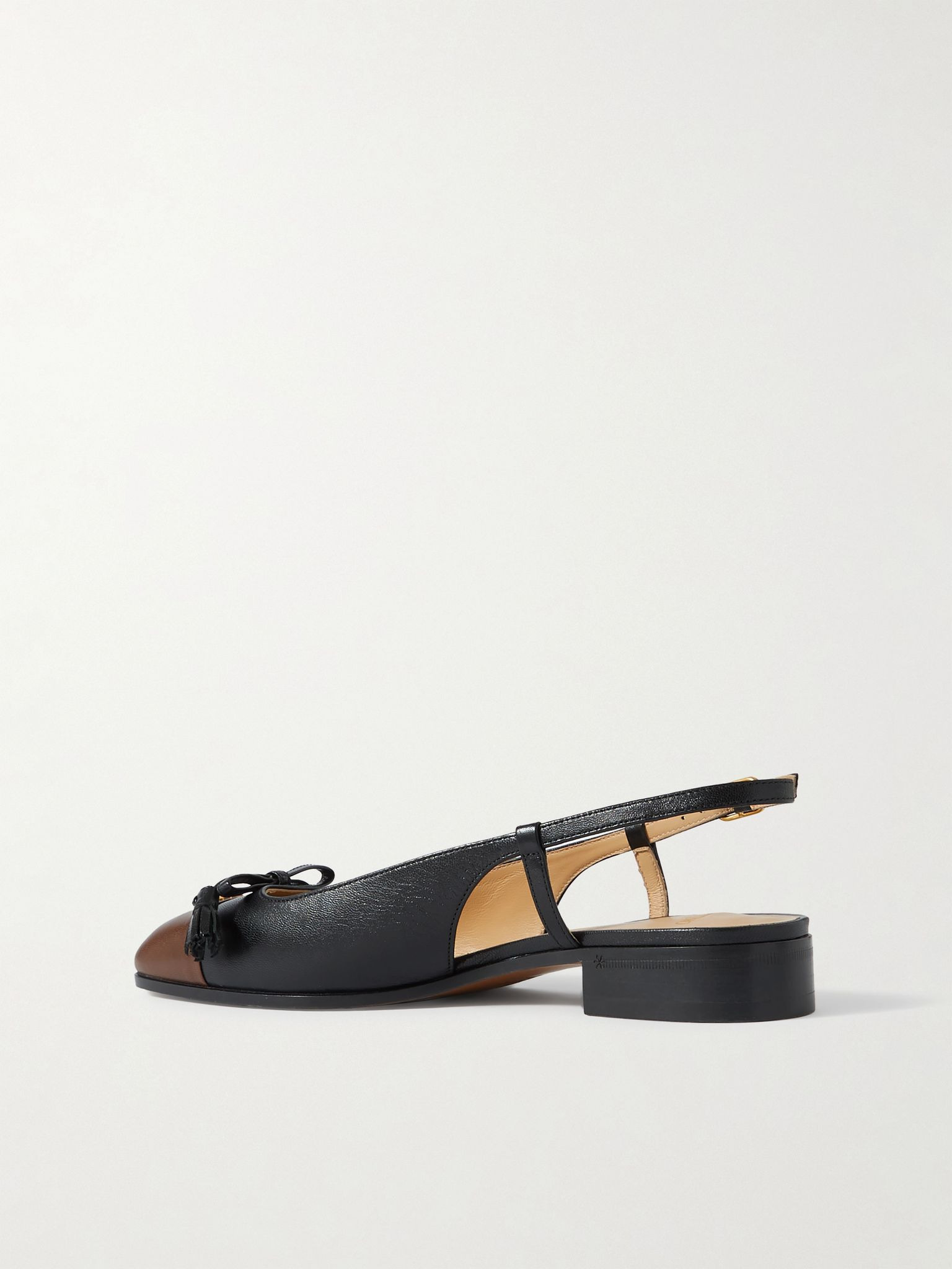 Logo-embellished tasseled leather slingback ballet flats Black - 3