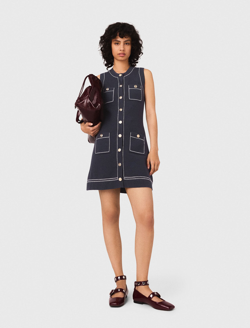 maje Straight dress in stitched knit outlook