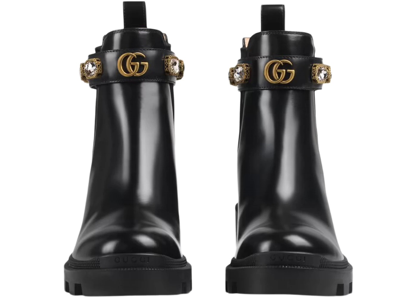 Gucci Crystal Belt 60mm Ankle Boot Black Leather - 3